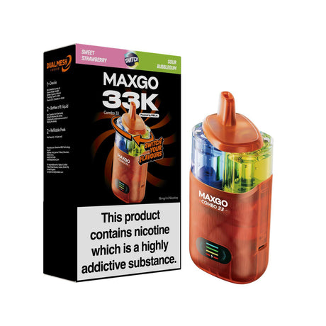 Relx Maxgo 33k Prefilled Pod Vape Kit - Pack of 3 - Sweet Strawberry + Sour Bubblegum - vapeukwholesale