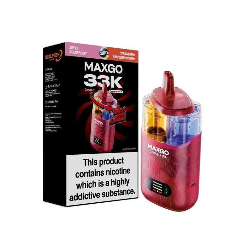 Relx Maxgo 33k Prefilled Pod Vape Kit - Pack of 3 - Sweet Strawberry + Strawberry Raspberry Cherry - vapeukwholesale
