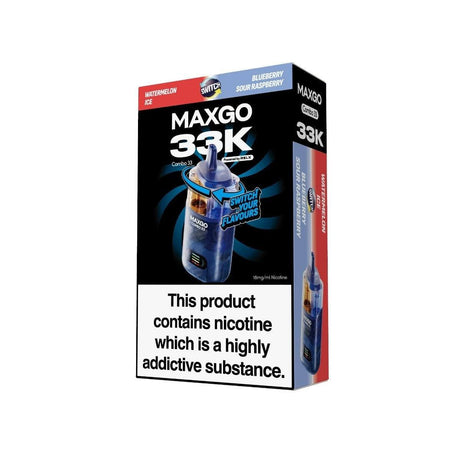 Relx Maxgo 33k Prefilled Pod Vape Kit - Pack of 3 - Watermelon Ice + Blueberry Sour Raspberry - vapeukwholesale